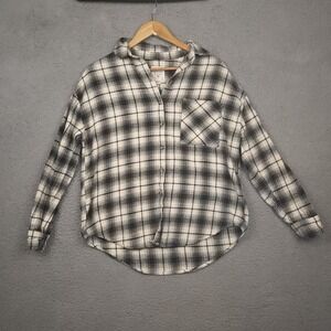 Billabong Shirt Womens Medium Plaid Flannel Black and Cream Tartan Button up